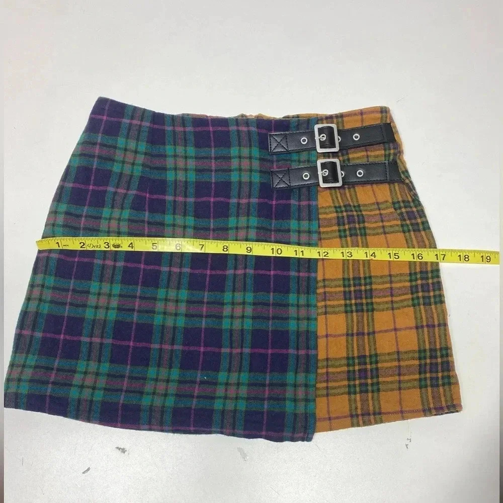 Cutest! Cotton pattern block mini Stitch & Pine faux wrap plaid skirt s fits xs - Picture 5 of 7